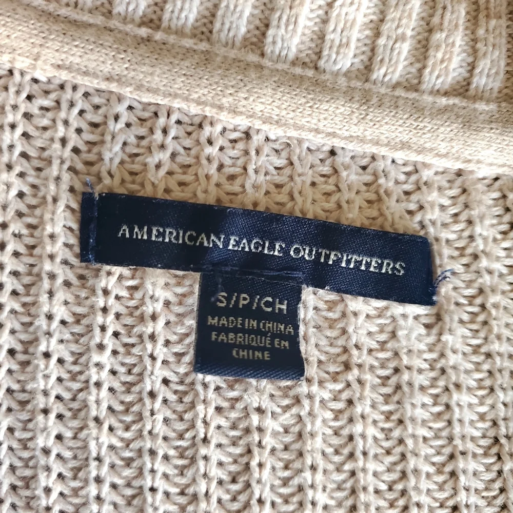 American Eagle‎ Open Front Cardigan Knit Sweater Beige Layering Boho Comfy